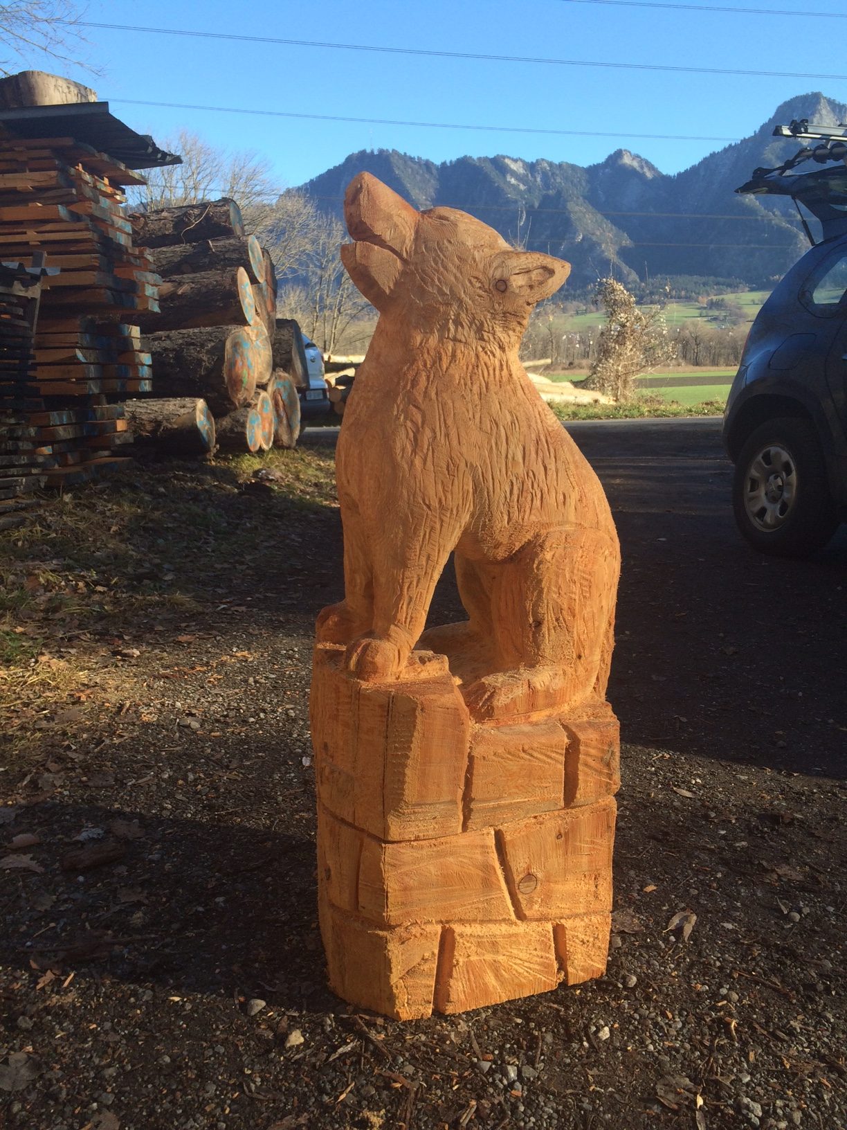 Geschnitzte Holzfigur, Nahaufnahme